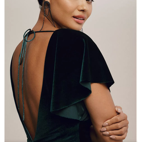 Jenny Yoo Ellis Flutter-Sleeve Open-Back Stretch Velvet Gown size 14 - Picture 3 of 5